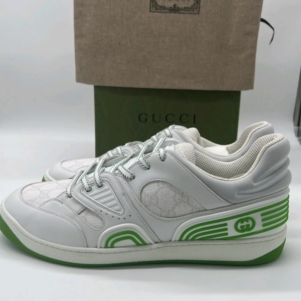 Gucci  Demetra GG Supreme Basket Low Top Sneakers Great White Green US Size 10 - Picture 2 of 8